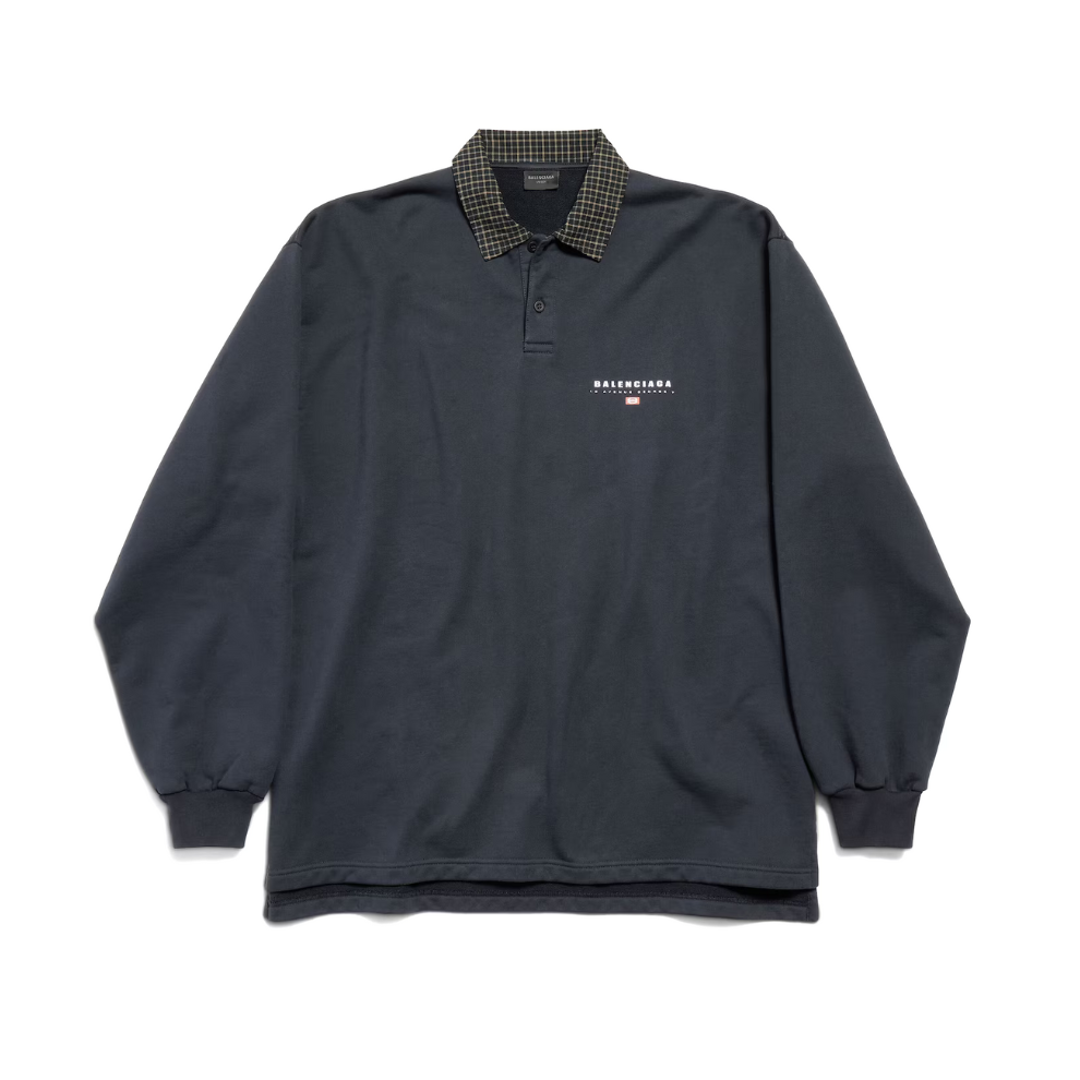 BALENCIAGA Men's Unity Sport Long Sleeve Shirt Collar Polo in Faded Black