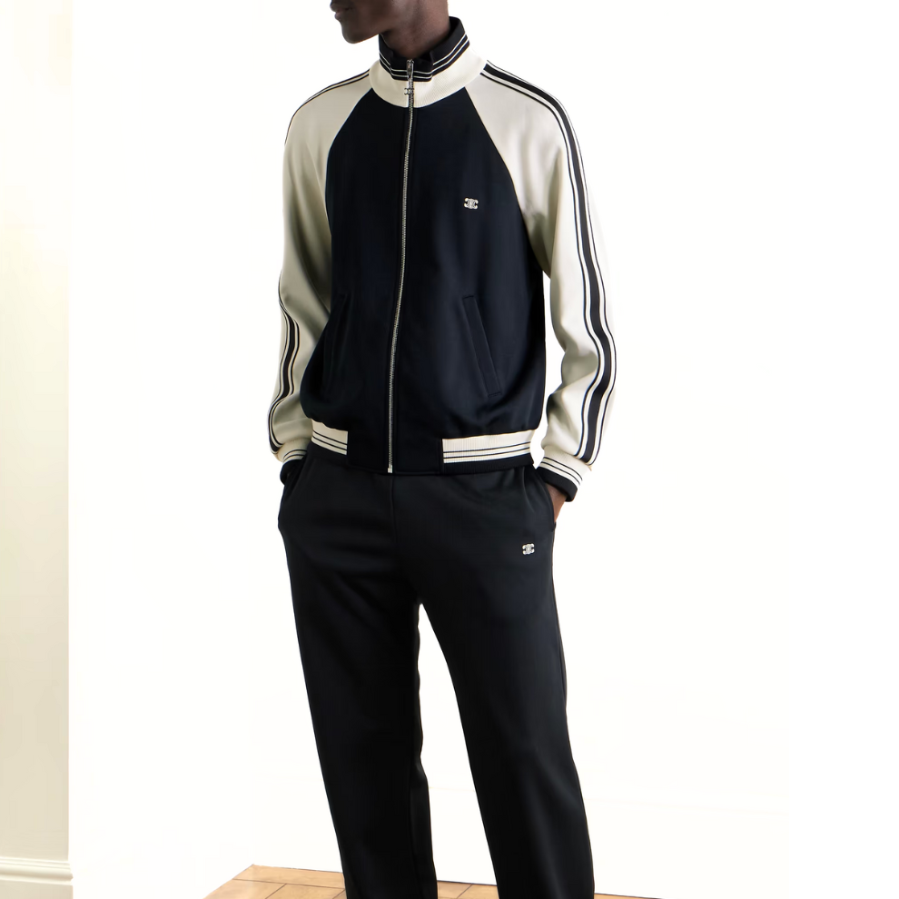CELINE HOMME Logo-Embroidered Striped Tech-Jersey Track Jacket