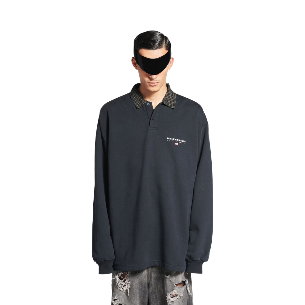 BALENCIAGA Men's Unity Sport Long Sleeve Shirt Collar Polo in Faded Black