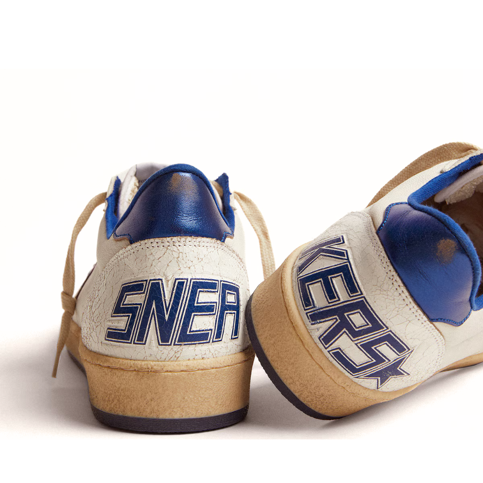 Golden Goose Men's Ball Star in white nappa with blue star and heel tab