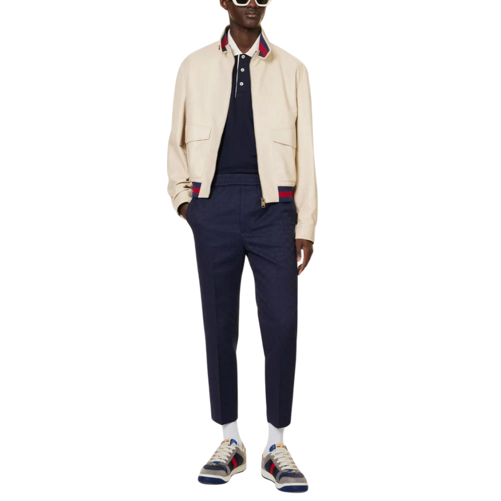 GUCCI Stripe-collar short-sleeve stretch-cotton piqué polo shirt