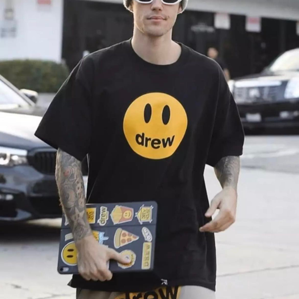 Drew House Mascot - Black Distress Smiling Face Short Sleeve T-shirt Unisex - Digital-Shoppers