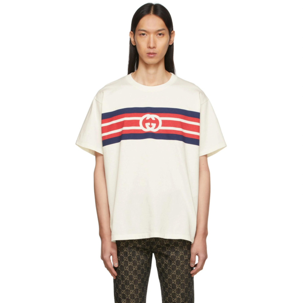 GUCCI White Interlocking G Stripe T-Shirt