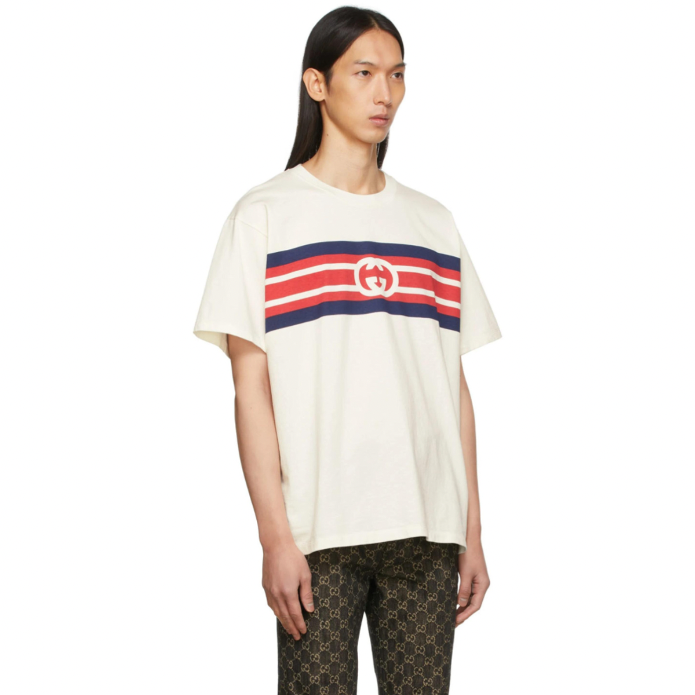 GUCCI White Interlocking G Stripe T-Shirt