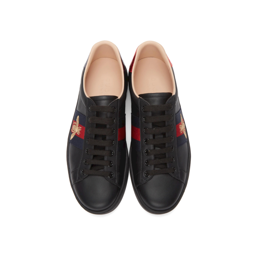 GUCCI Black Embroidered Ace Sneakers