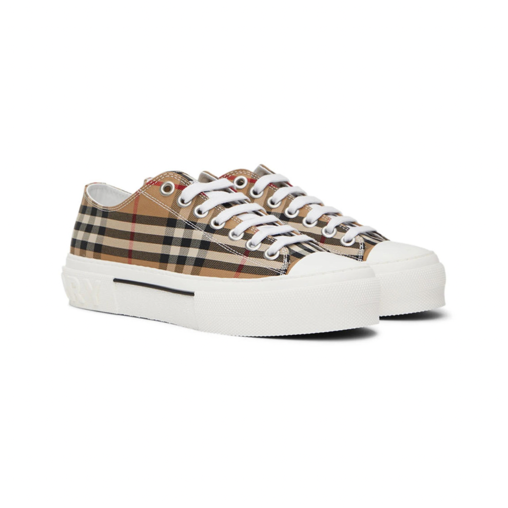 BURBERRY Beige Cotton Check Sneakers