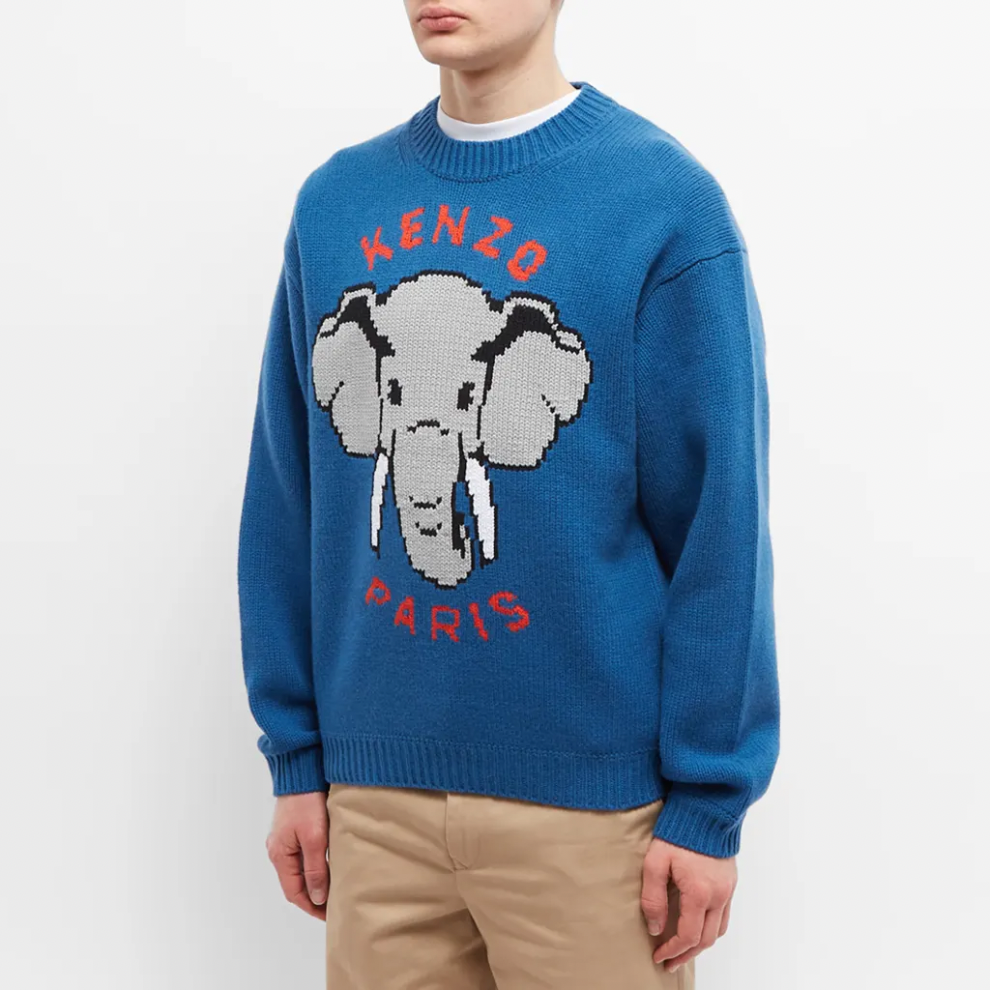 KENZO PARIS PIXEL ELEPHANT JUMPER CYAN