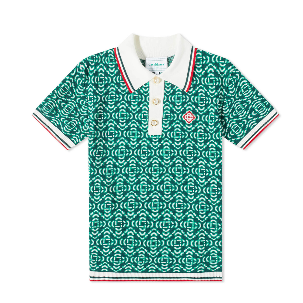 Casablanca Men's Monogram Knit Polo Shirt in Green