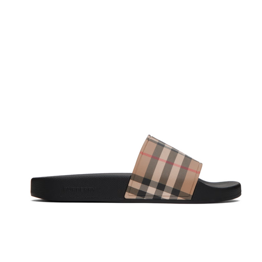 BURBERRY Beige & Black Check Slides