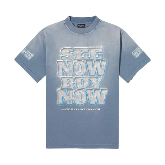 Balenciaga Men's See Now Buy Now T-Shirt in Washed Blue