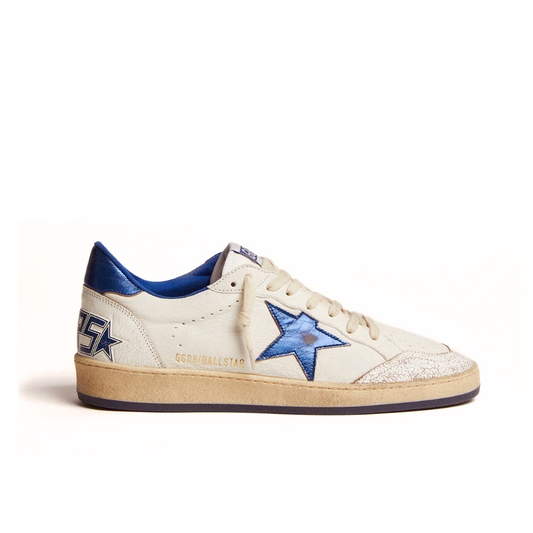 Golden Goose Men's Ball Star in white nappa with blue star and heel tab
