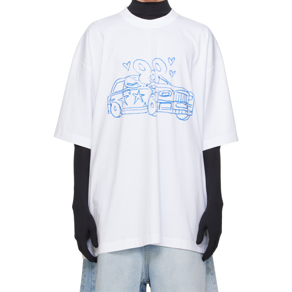 VETEMENTS White Scribbled Car T-Shirt