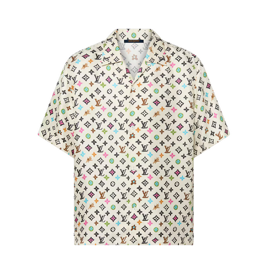 LOUIS VUITTON Monogram Printed Short-Sleeved Silk Shirt