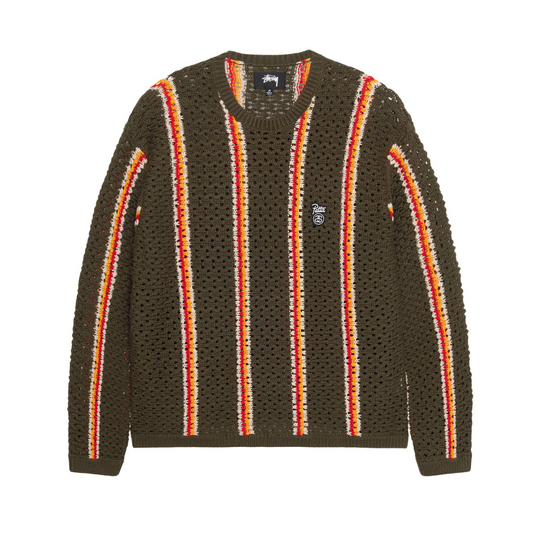 Stussy x Patta Striped Loose Gauge Sweater 'Olive'