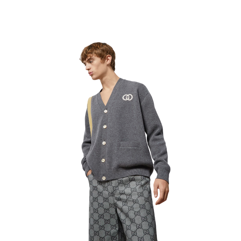 GUCCI KNIT WOOL CARDIGAN WITH INTERLOCKING G