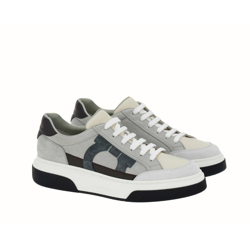Ferragamo Gancini-embroidered leather sneakers