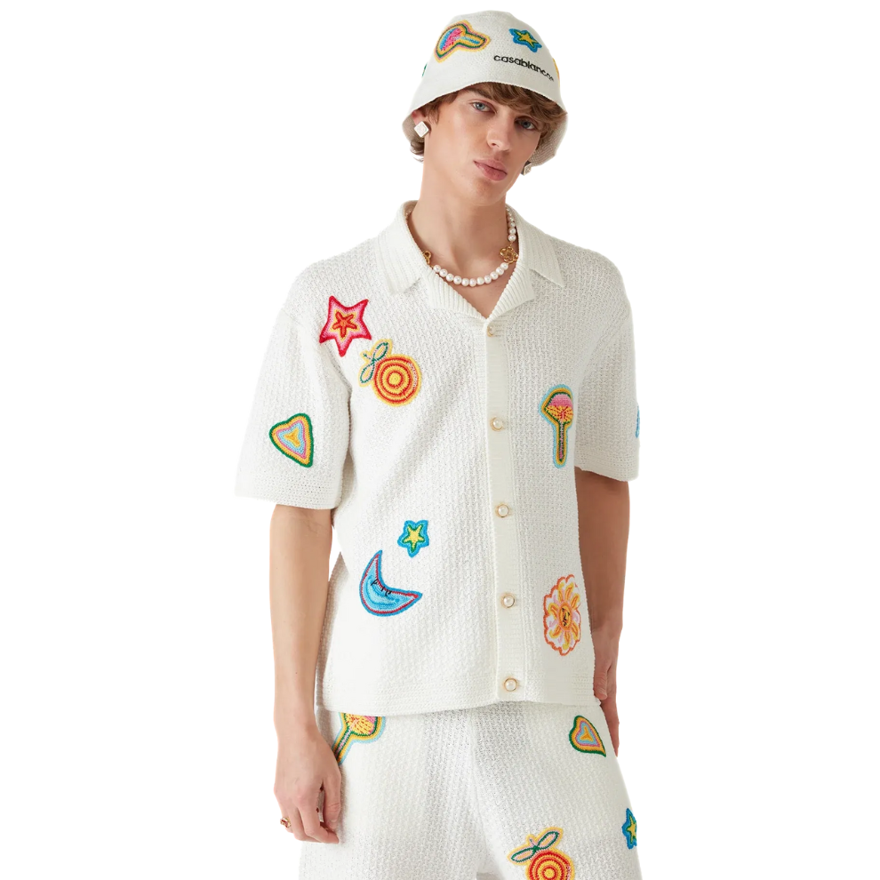 CASABLANCA Motif Short Sleeve Crochet Shirt