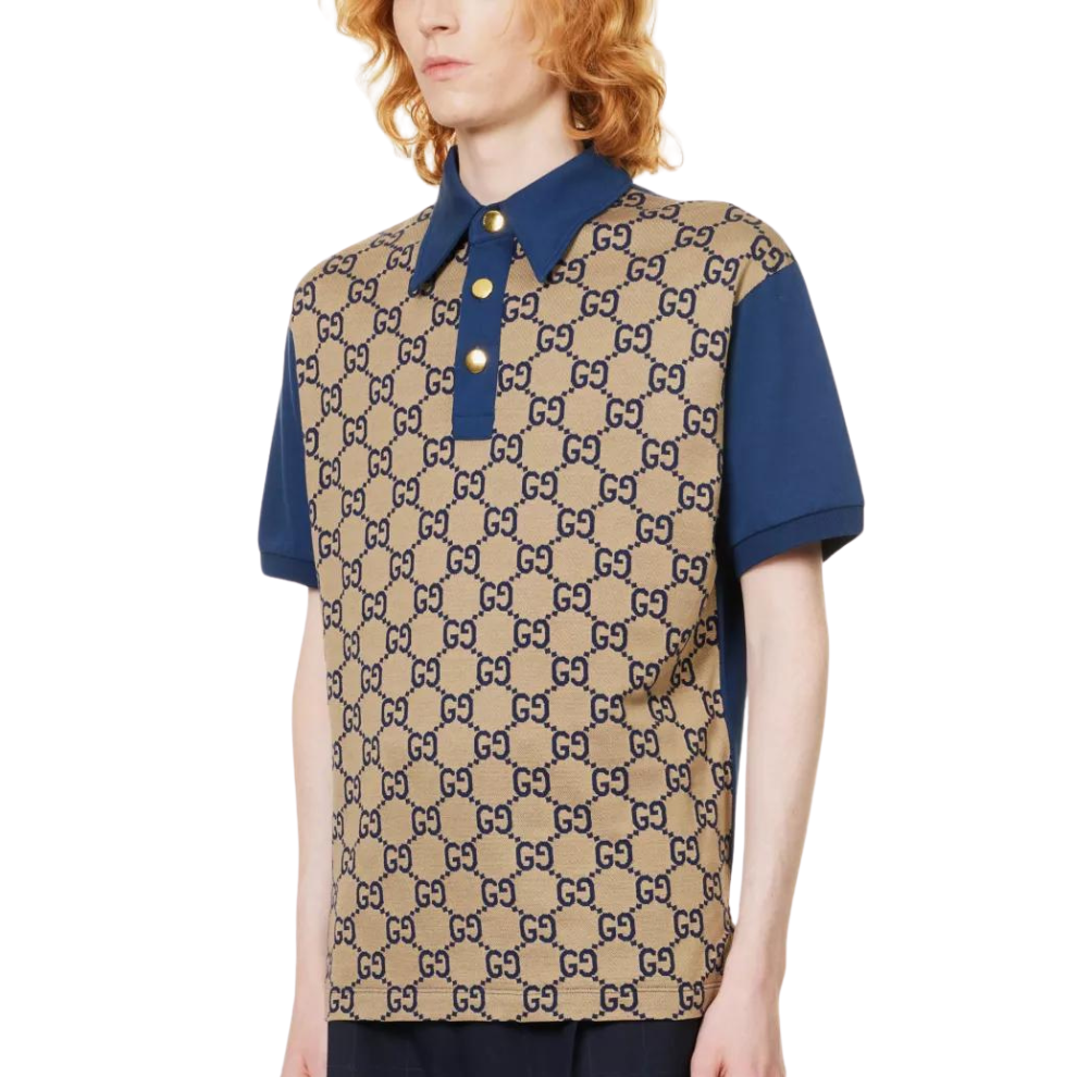 GUCCI Monogram contrast-trim silk and cotton-blend polo shirt