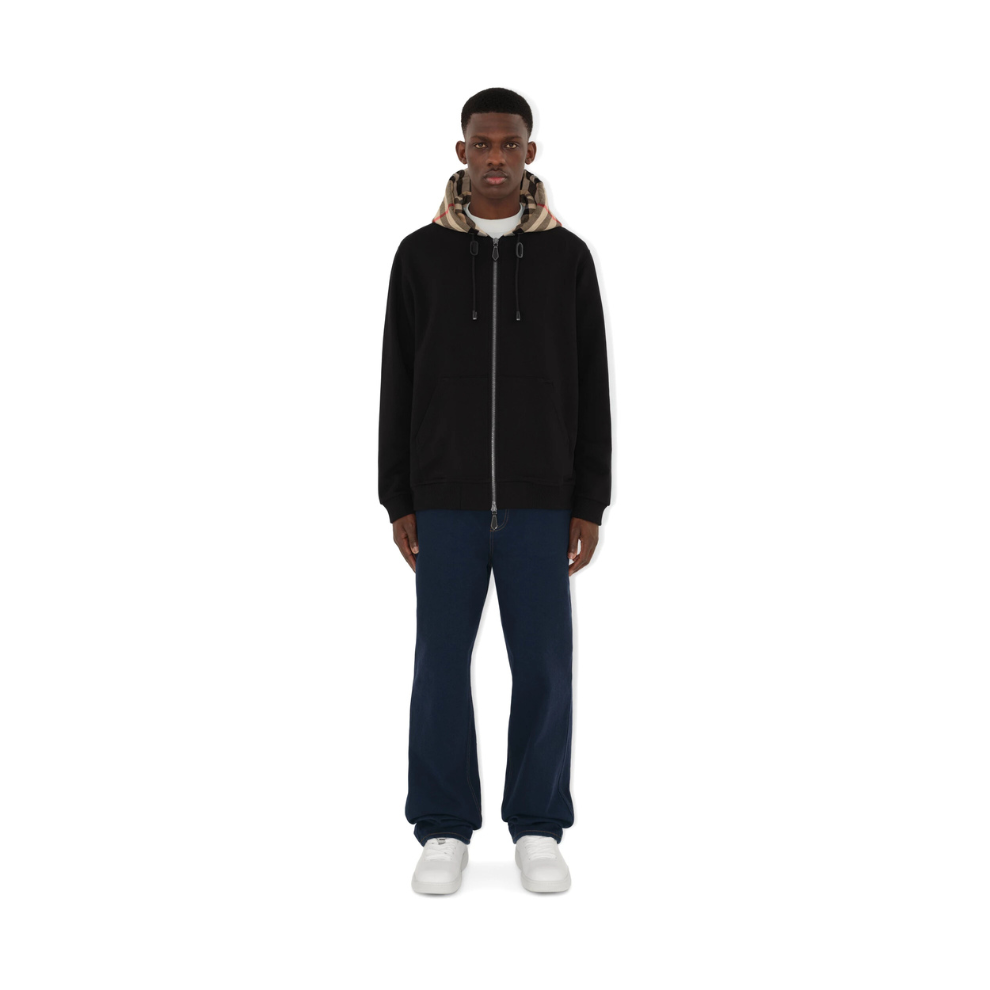 Burberry Check Hood Cotton Zip Hoodie