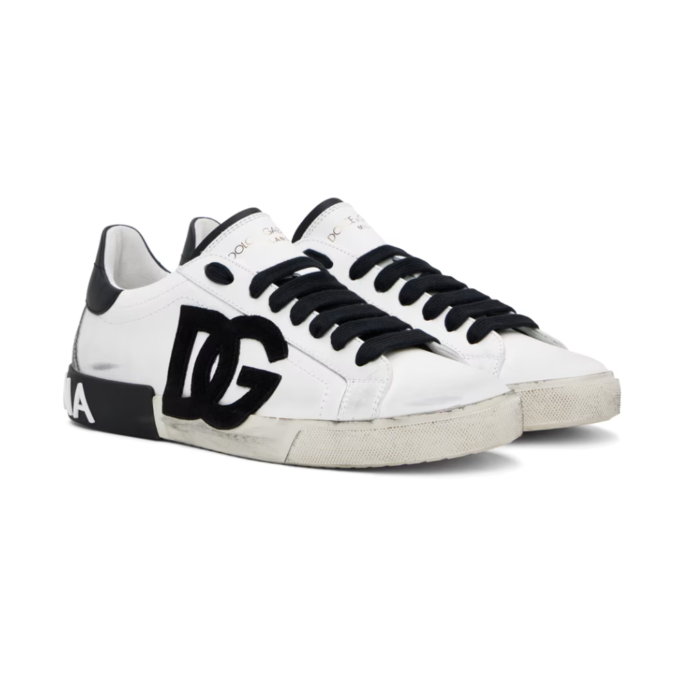 DOLCE & GABBANA White Calfskin Portofino Vintage Sneakers