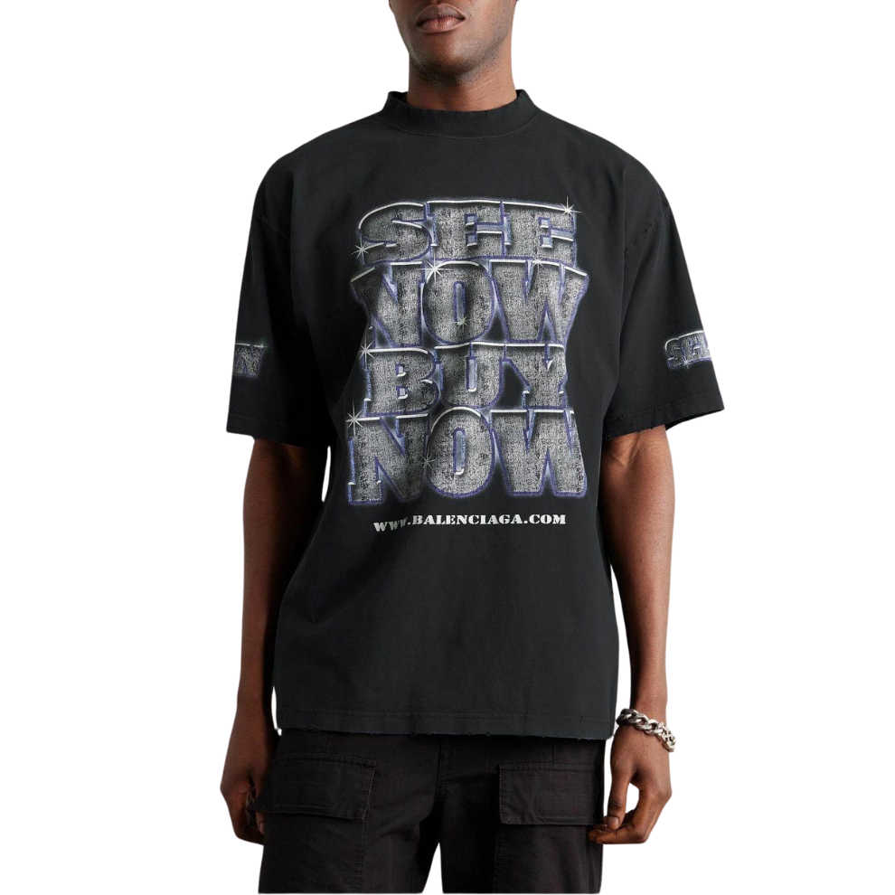 Balenciaga - Logo-Print Distressed Cotton-Jersey T-Shirt - Black