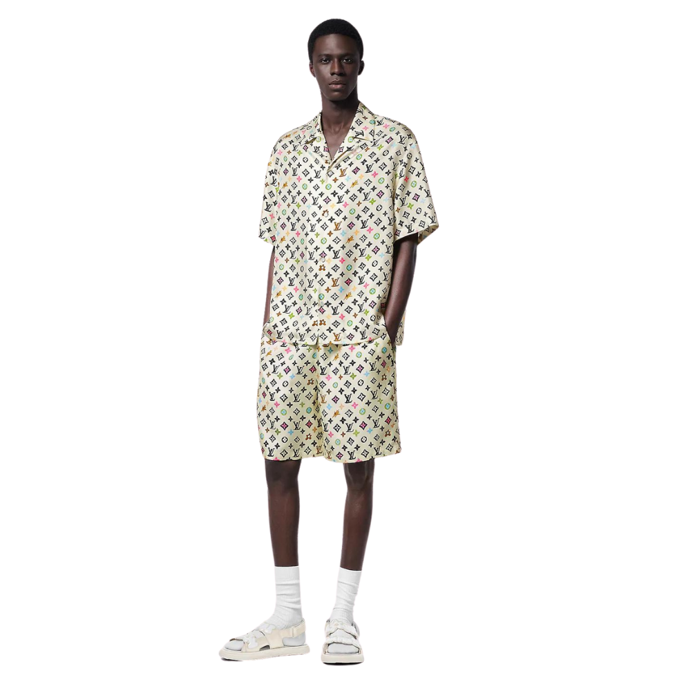 LOUIS VUITTON Monogram Printed Short-Sleeved Silk Shirt