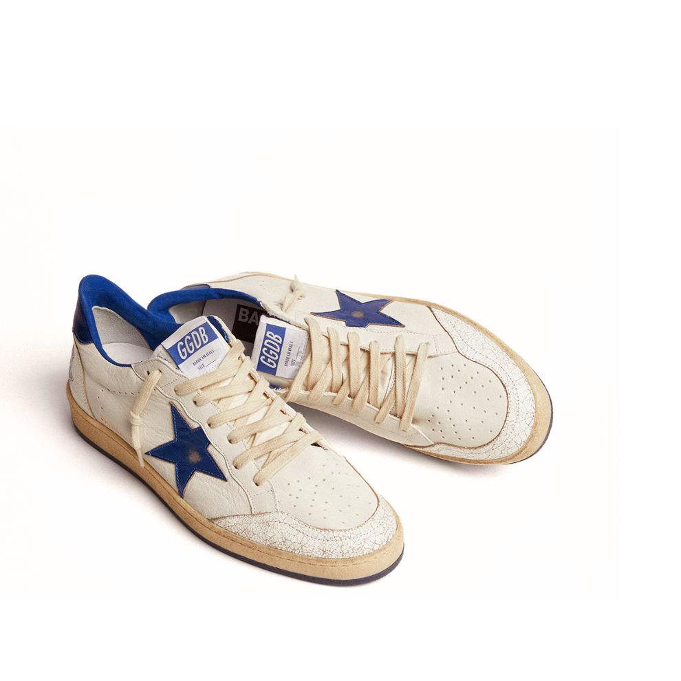 Golden Goose Men's Ball Star in white nappa with blue star and heel tab