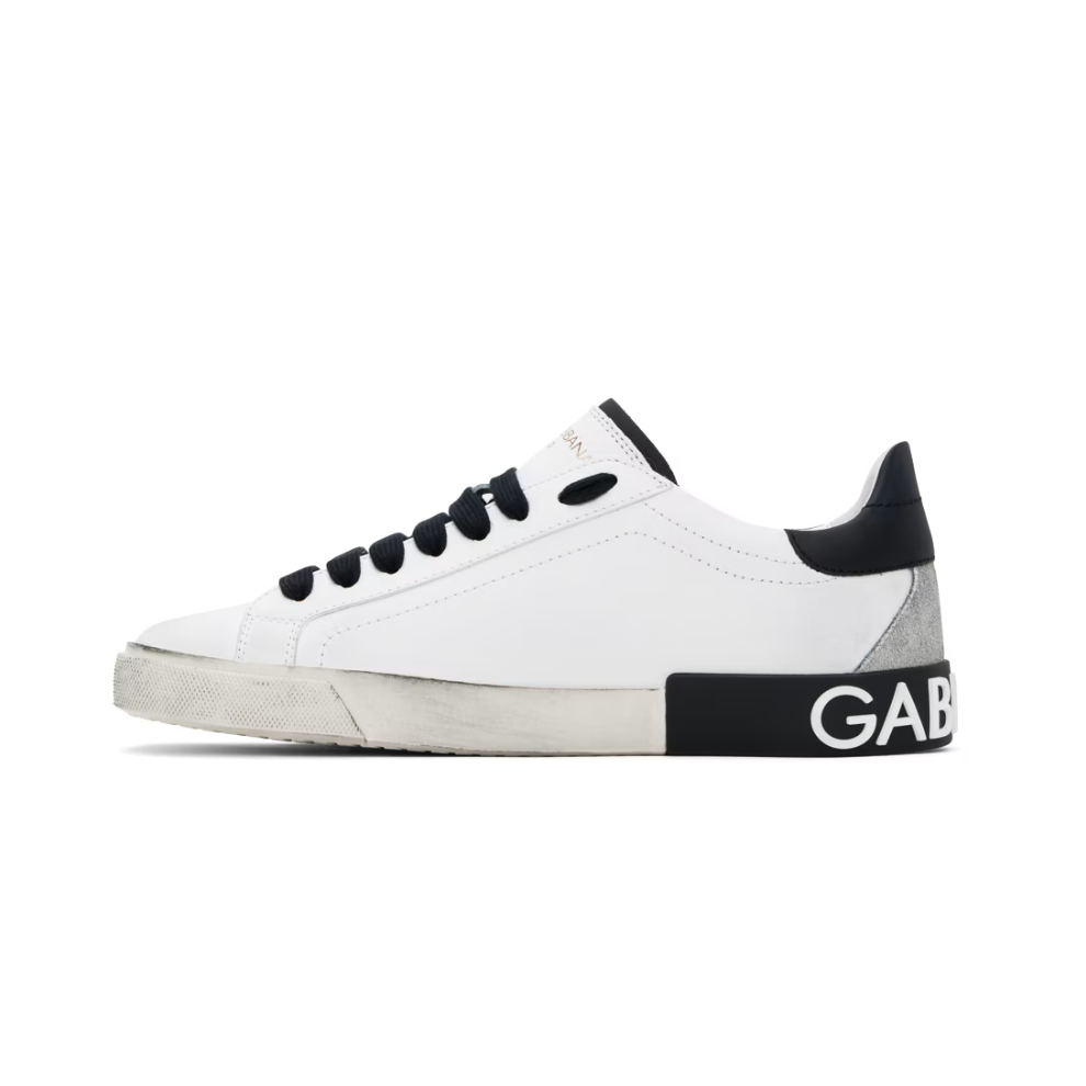 DOLCE & GABBANA White Calfskin Portofino Vintage Sneakers