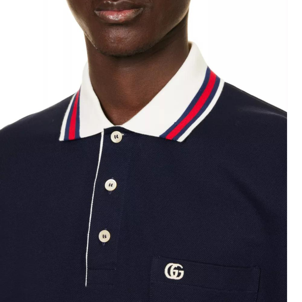GUCCI Stripe-collar short-sleeve stretch-cotton piqué polo shirt