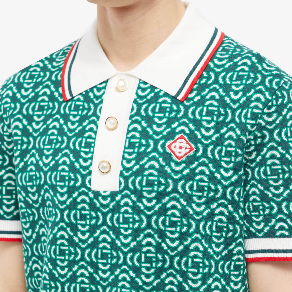 Casablanca Men's Monogram Knit Polo Shirt in Green