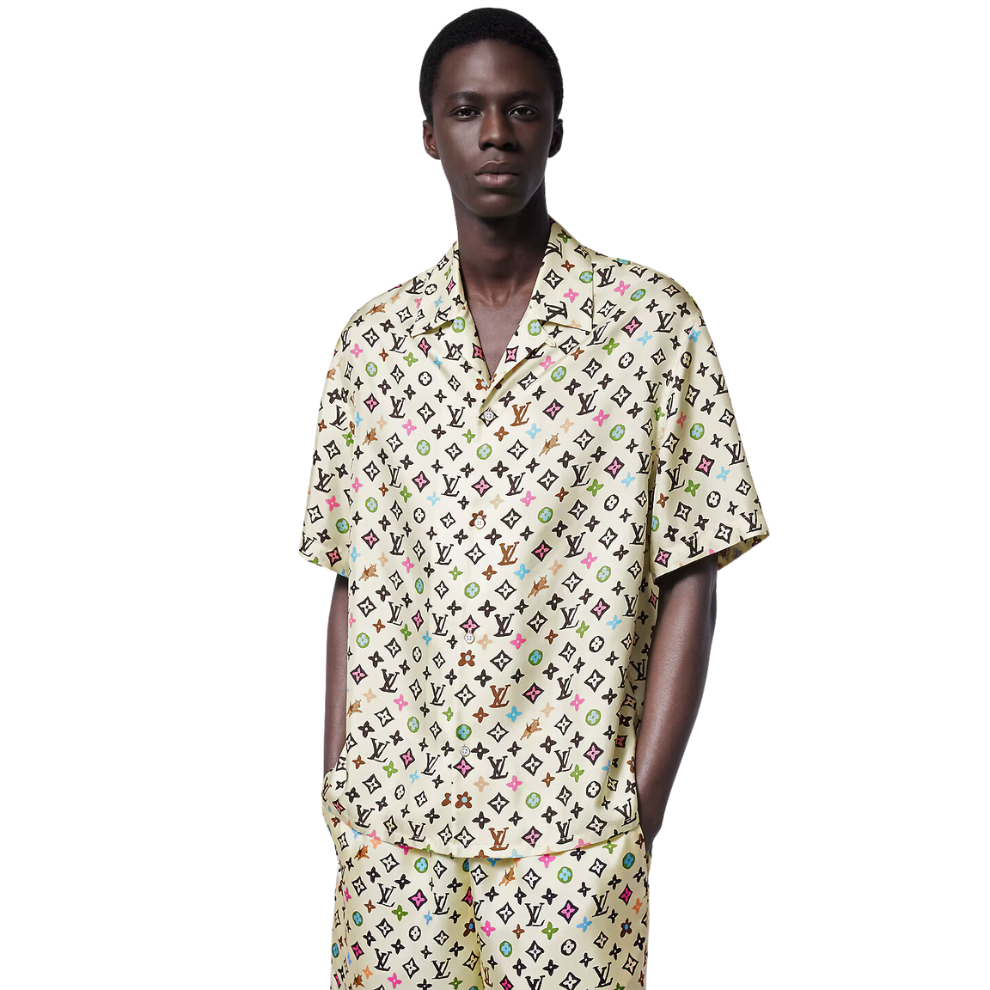 LOUIS VUITTON Monogram Printed Short-Sleeved Silk Shirt