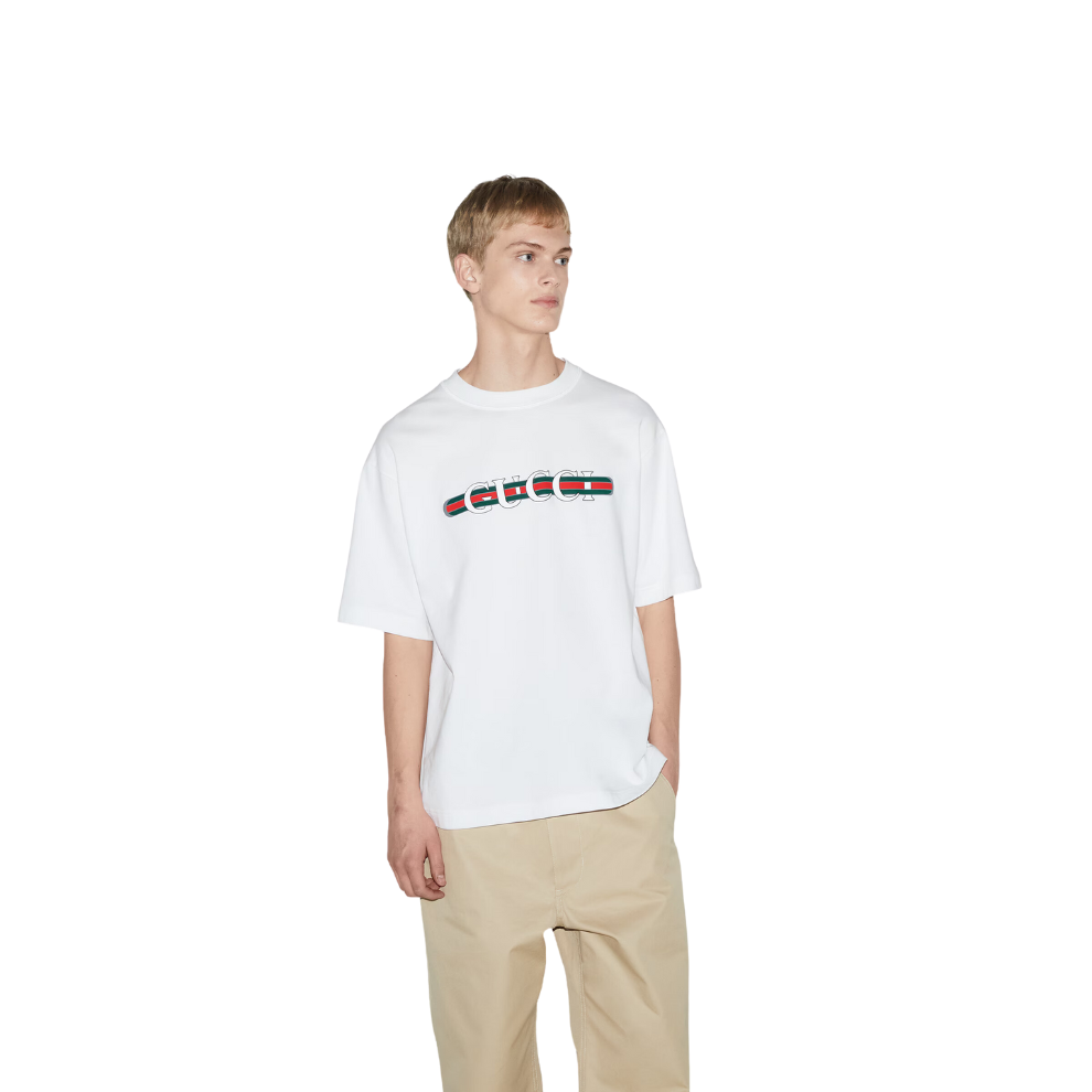 GUCCI COTTON JERSEY T-SHIRT WITH GUCCI PRINT