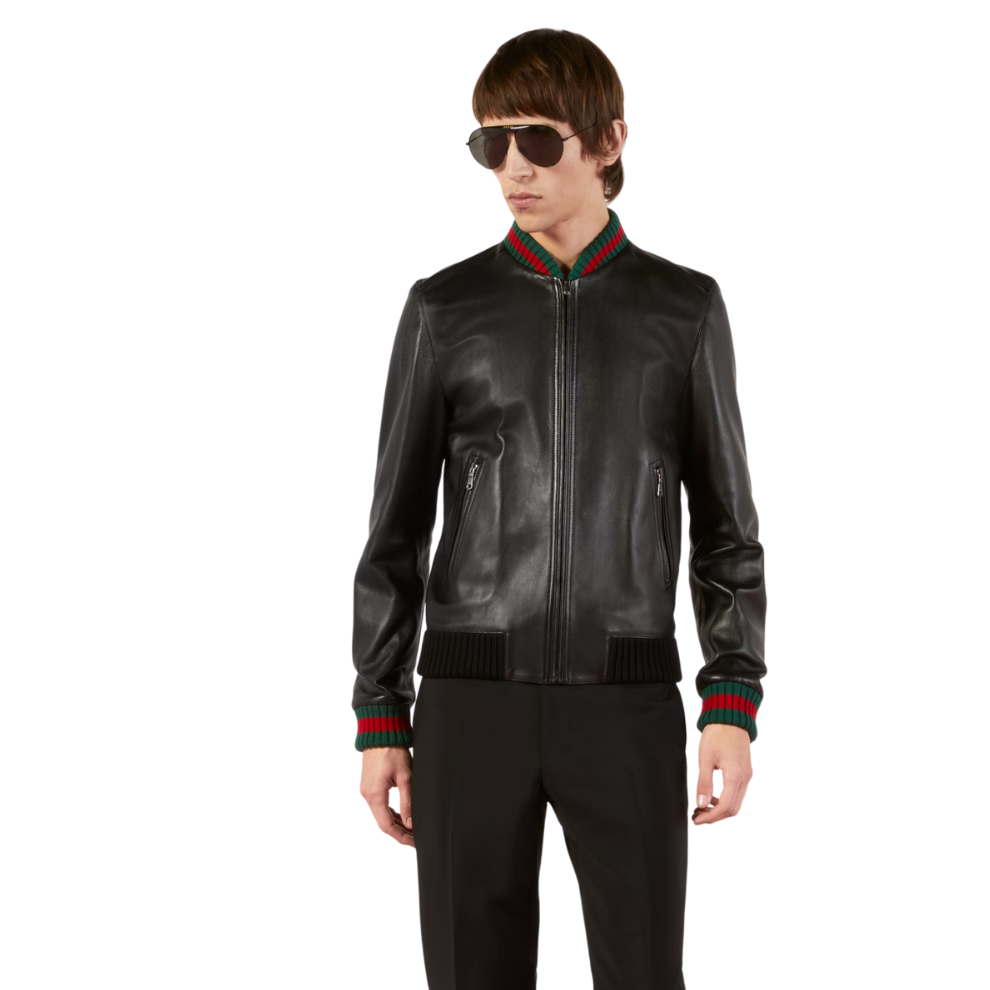 GUCCI LEATHER JACKET WITH WEB