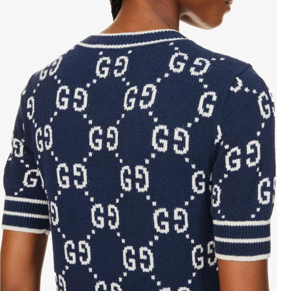 GUCCI Monogram-pattern ribbed-trim cotton-blend knitted top