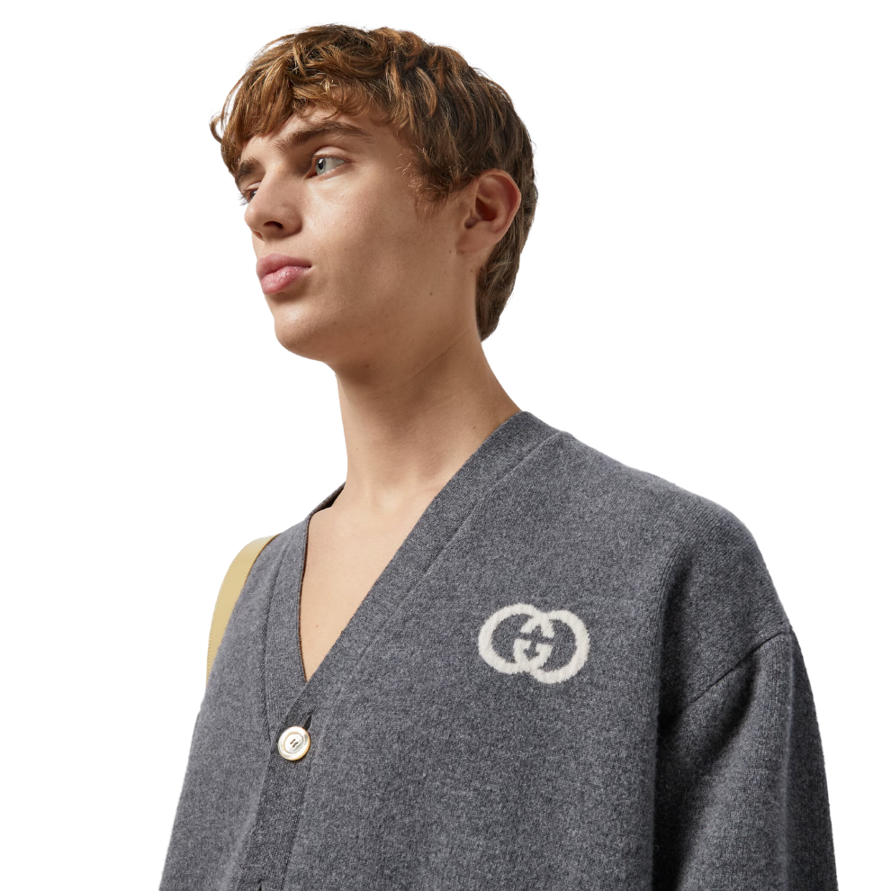 GUCCI KNIT WOOL CARDIGAN WITH INTERLOCKING G
