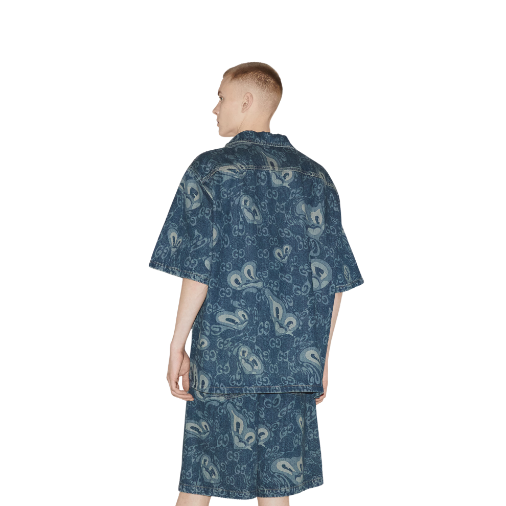 GUCCI GG LIQUID HEARTS DENIM SHIRT
