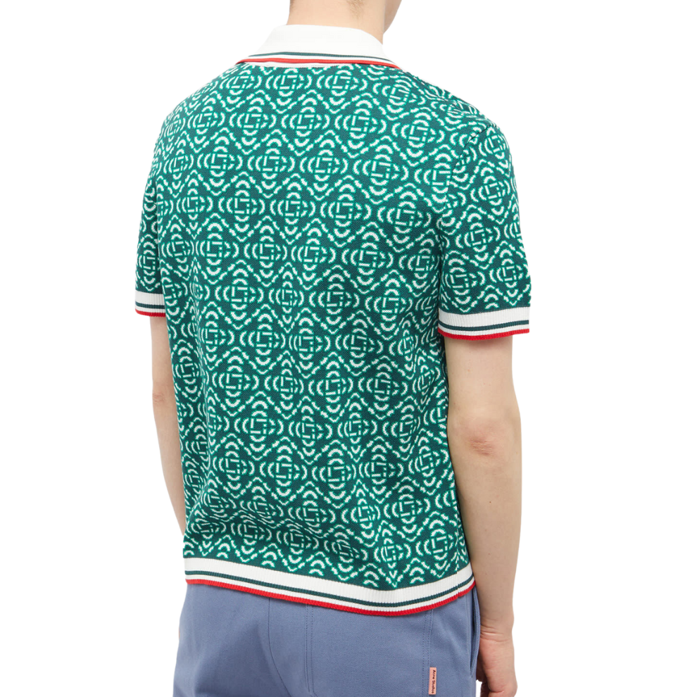 Casablanca Men's Monogram Knit Polo Shirt in Green