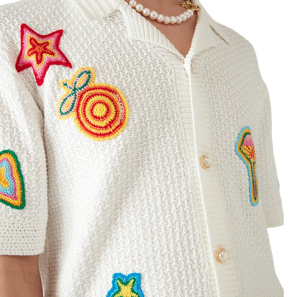 CASABLANCA Motif Short Sleeve Crochet Shirt