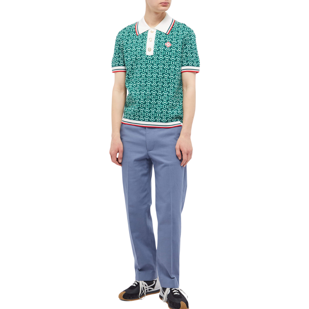 Casablanca Men's Monogram Knit Polo Shirt in Green