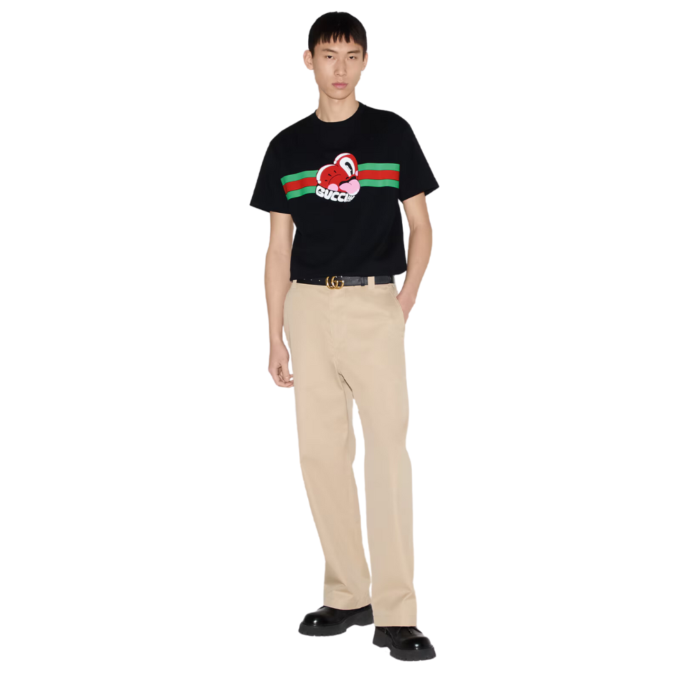 GUCCI COTTON JERSEY T-SHIRT WITH GUCCI PRINT