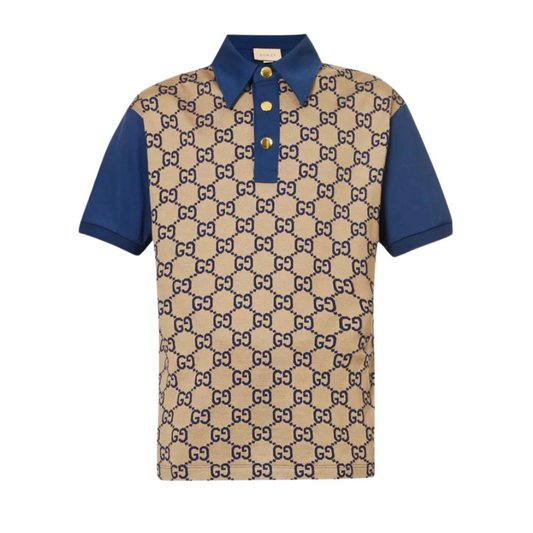 GUCCI Monogram contrast-trim silk and cotton-blend polo shirt