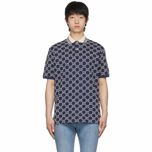 GUCCI Navy GG Stretch Cotton Polo