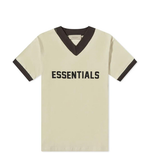 FEAR OF GOD ESSENTIALS V-NECK LOGO TEE WHEAT - Digital-Shoppers