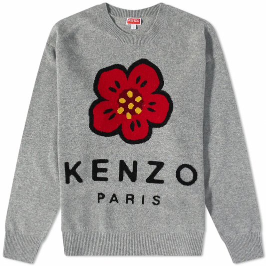 KENZO LOGO INTARSIA CREW KNIT MISTY GREY
