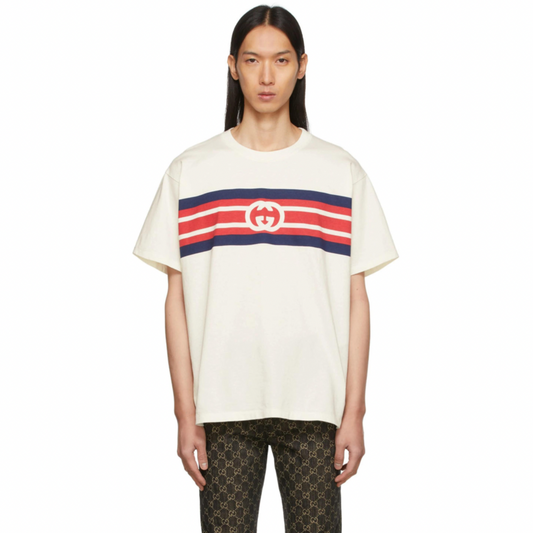 GUCCI White Interlocking G Stripe T-Shirt