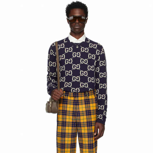 GUCCI Blue Jacquard Sweater