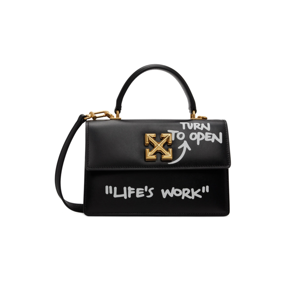 OFF-WHITE Black Jitney 1.4 Quote Top Handle Bag