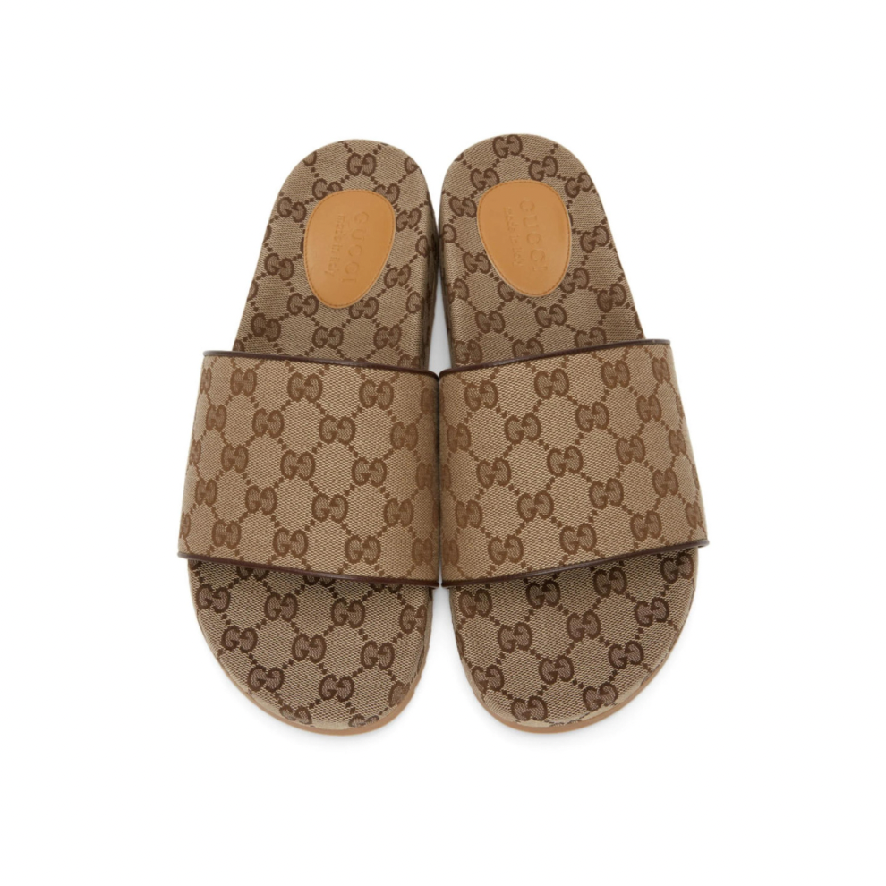 Gucci Men's Gg Supreme Slide Sandal In Beige