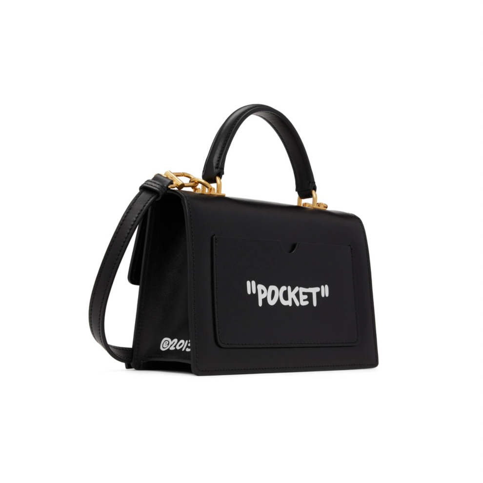 OFF-WHITE Black Jitney 1.4 Quote Top Handle Bag