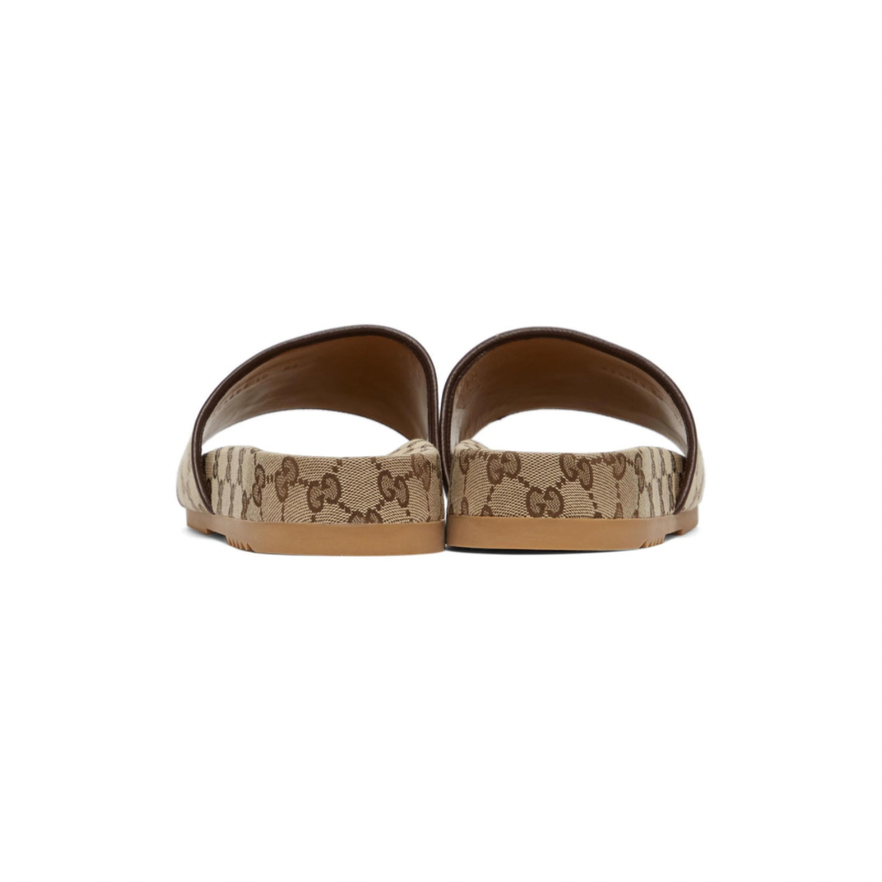 GUCCI Beige Canvas GG Slide Sandals